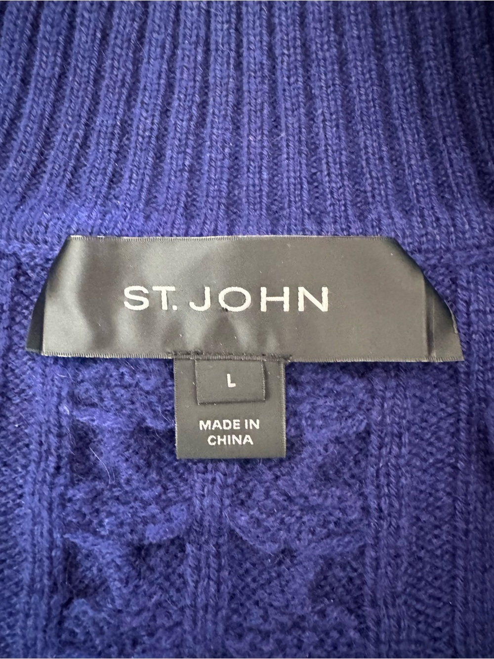 St. John 100% Cashmere Cable Knit Zip Cardigan Sweater Cobalt Blue L - Picture 4 of 13
